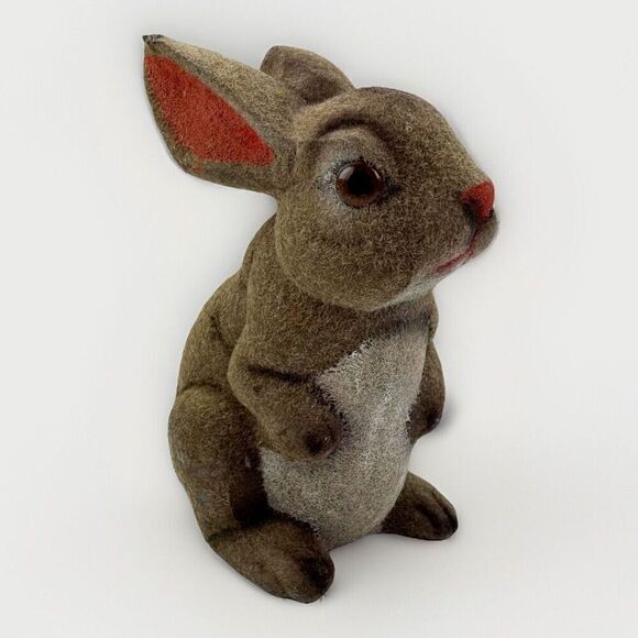 Vintage Fuzzy Flocked Brown Rabbit Easter Bunny Spring Decor SSCO Hong Kong - Picture 1 of 12